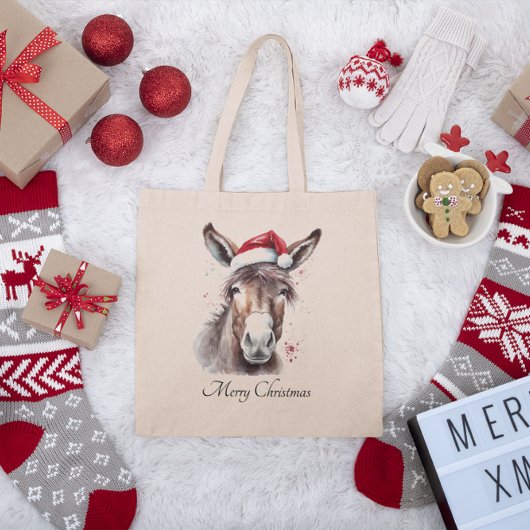 Merry Little Christmas Donkey, op maat Tote Bag