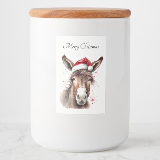 Merry Little Christmas Donkey, op maat Voedselcontainer Etiket (Voorkant)