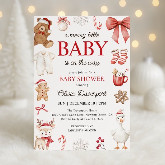 Merry Little Christmas Festive Winter Baby Shower Kaart