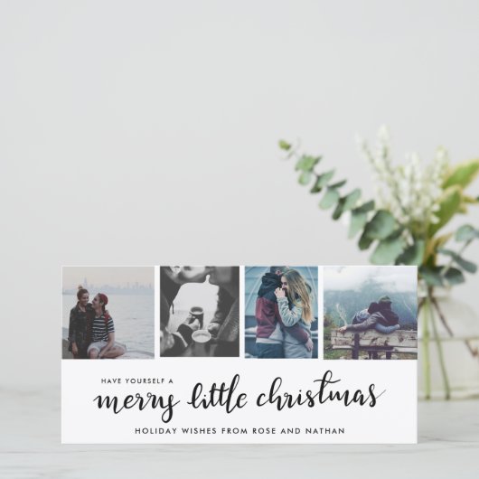 Merry Little Christmas Handgeschreven | Vier foto' Feestdagenkaart (Staand voorkant)