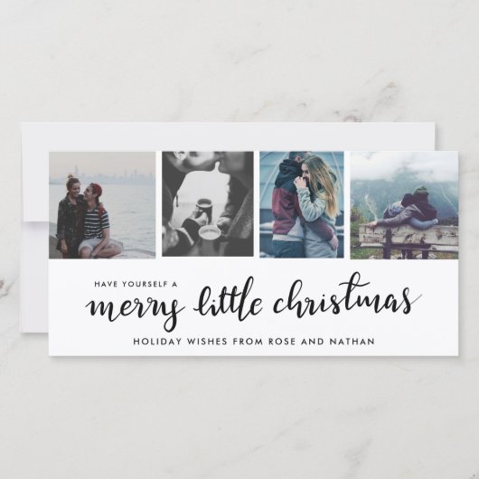 Merry Little Christmas Handgeschreven | Vier foto' Feestdagenkaart (Voorkant)