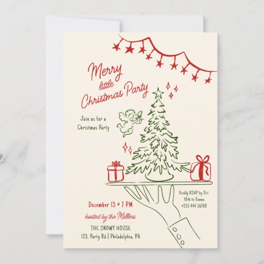 Merry Little Christmas Holiday Party Hand getekend Aankondiging (Voorkant)
