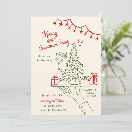 Merry Little Christmas Holiday Party Hand getekend Aankondiging (Staand voorkant)