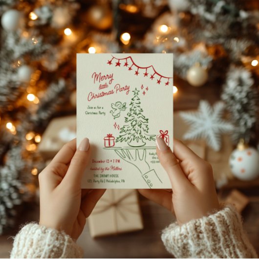 Merry Little Christmas Holiday Party Hand getekend Aankondiging