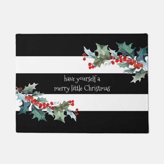 Merry Little Christmas Holiday Stripes en Holly Deurmat (Voorkant)