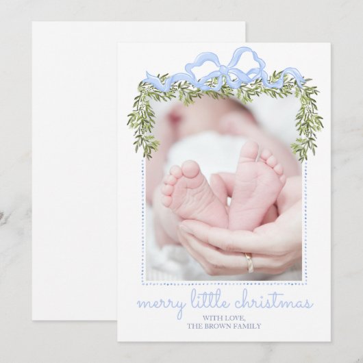 Merry Little Christmas Kaart Pasgeboren Baby Foto (Voorkant / Achterkant)