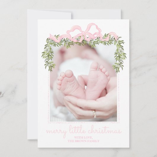Merry Little Christmas Kaart Pasgeboren Baby Roze (Voorkant)