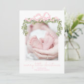Merry Little Christmas Kaart Pasgeboren Baby Roze (Staand voorkant)
