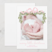 Merry Little Christmas Kaart Pasgeboren Baby Roze (Voorkant / Achterkant)