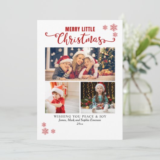Merry Little Christmas, Kids Collage 3 Photos Feestdagenkaart (Staand voorkant)