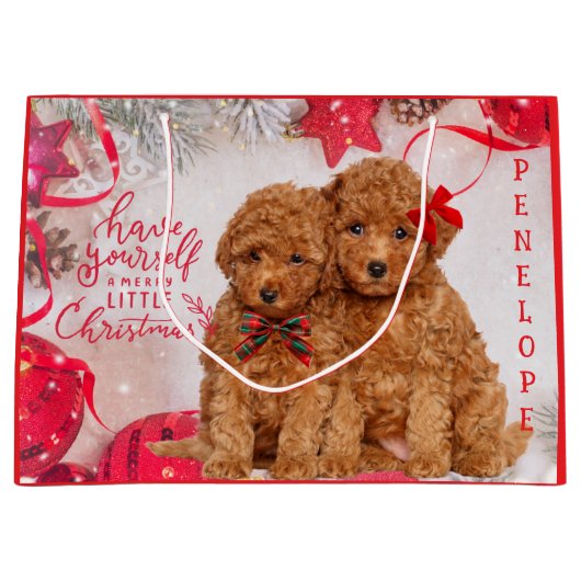 Merry Little Christmas Poedel Puppies Groot Cadeauzakje (Voorkant)