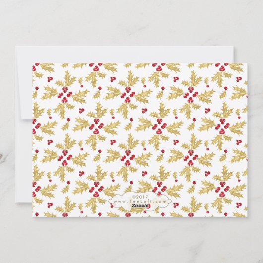Merry Little Christmas Red & Gold Holly Waterverf Feestdagenkaart (Achterkant)