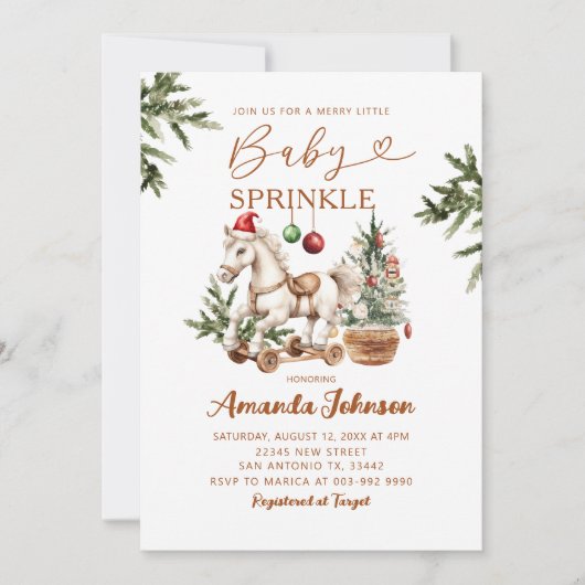 Merry Little Christmas Rocking Horse Baby Sprinkle Kaart (Voorkant)