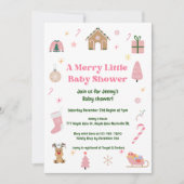 Merry Little Christmas Roze Baby shower Kaart (Voorkant)
