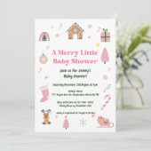 Merry Little Christmas Roze Baby shower Kaart (Staand voorkant)