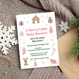 Merry Little Christmas Roze Baby shower Kaart