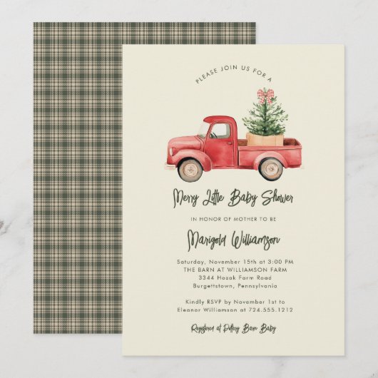 Merry Little Christmas Rustic Baby shower Invitat Kaart (Voorkant / Achterkant)