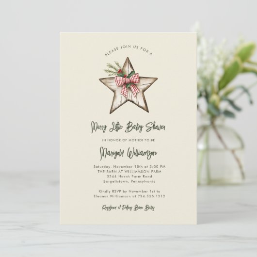 Merry Little Christmas Rustic Baby Shower  Invitat Kaart (Staand voorkant)