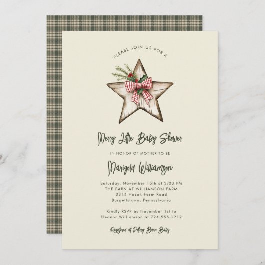 Merry Little Christmas Rustic Baby Shower  Invitat Kaart (Voorkant / Achterkant)
