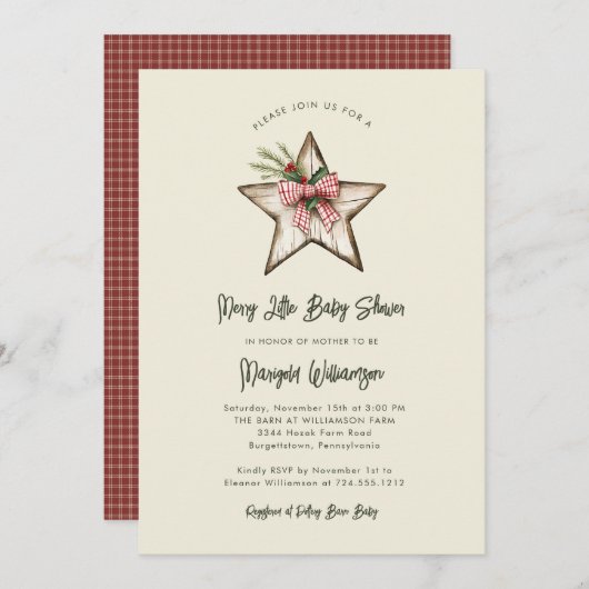 Merry Little Christmas Rustic Baby shower Kaart (Voorkant / Achterkant)