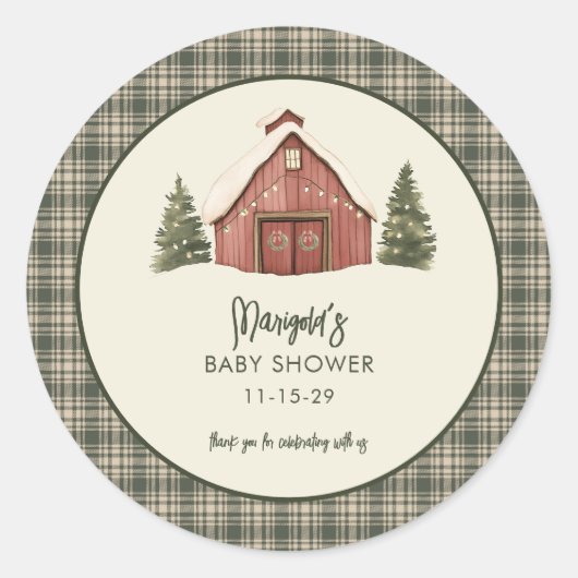 Merry Little Christmas Rustic Baby Shower  Ronde Sticker (Voorkant)