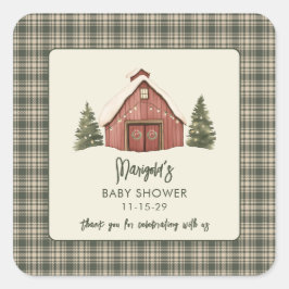 Merry Little Christmas Rustic Baby Shower  Vierkante Sticker