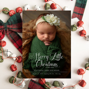Merry Little Christmas Script Baby Foto Geboorte Aankondiging
