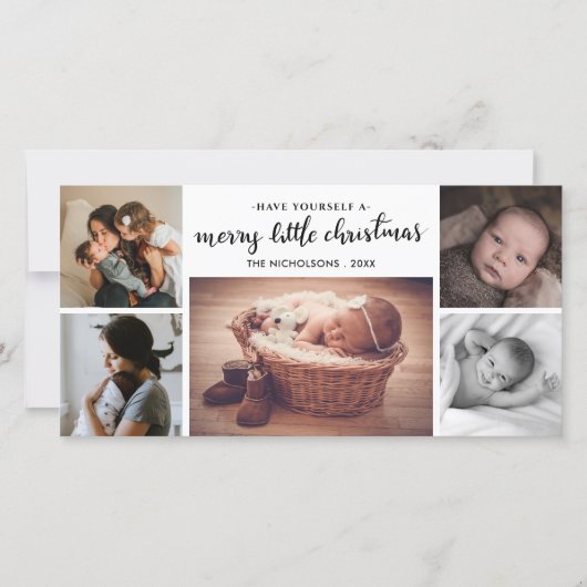 Merry Little Christmas Script Newborn Baby Foto Bedankkaart (Voorkant)