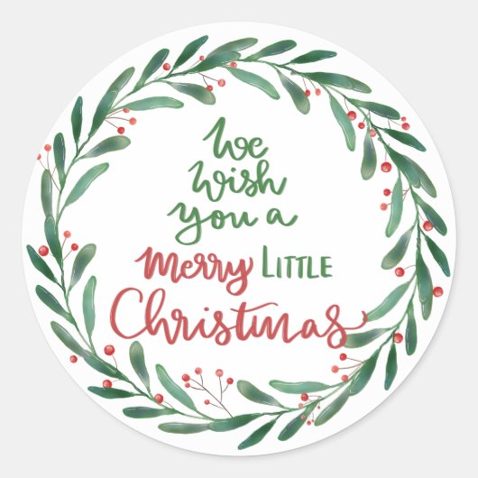 Merry Little Christmas Script | Wreath  Ronde Sticker (Voorkant)