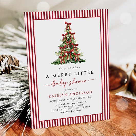 Merry Little Christmas Tree Baby Shower  Kaart