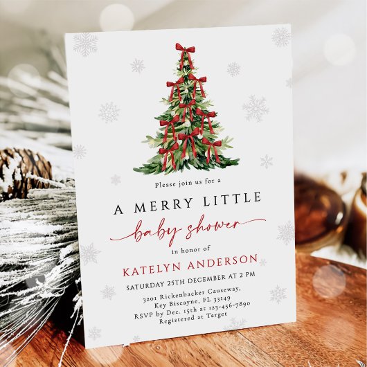 Merry Little Christmas Tree Baby Shower  Kaart