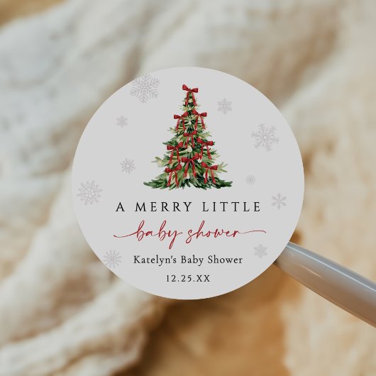 Merry Little Christmas Tree Baby Shower Ronde Sticker