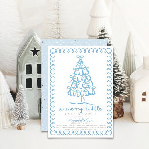 Merry Little Christmas Tree Blue Baby shower Kaart