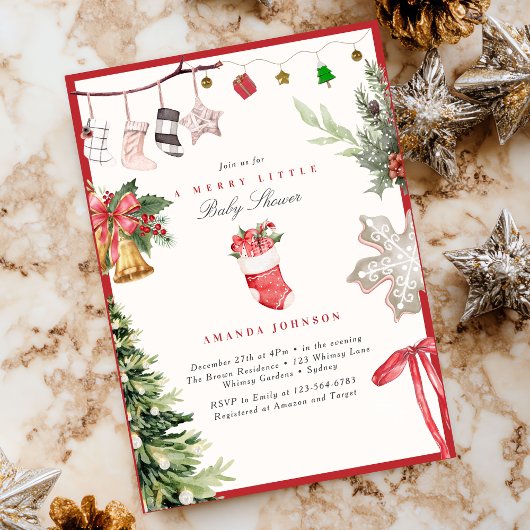 Merry Little Christmas tree Ornaments Baby Shower Kaart