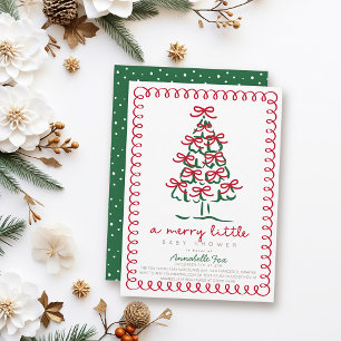 Merry Little Christmas Tree Rood Groen Baby shower Kaart
