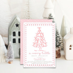 Merry Little Christmas Tree Roze Baby shower Kaart