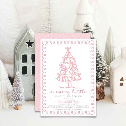 Merry Little Christmas Tree Roze Baby shower Kaart