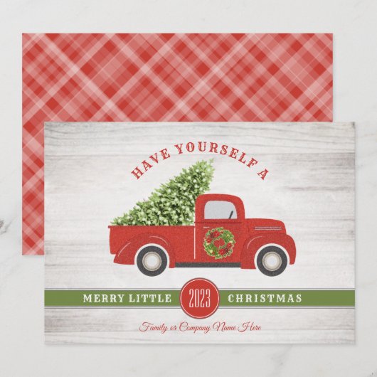 Merry Little Christmas Truck Tree Plaid Company Feestdagenkaart (Voorkant / Achterkant)