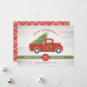Merry Little Christmas Truck Tree Plaid Company Feestdagenkaart