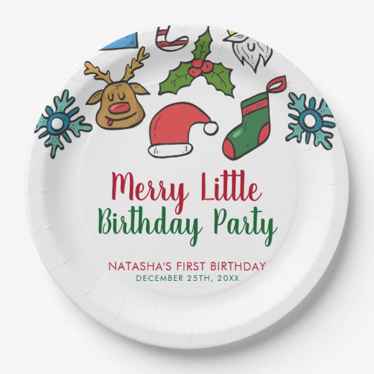 Merry Little Christmas Verjaardag Custom Papieren Bordje (Voorkant)