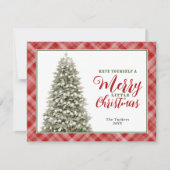 Merry Little Christmas Waterverf Tree Plaid Feestdagenkaart (Voorkant)