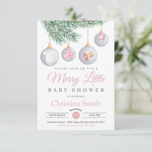 Merry Little Christmas Winter Baby Meisje Douche Kaart (Staand voorkant)