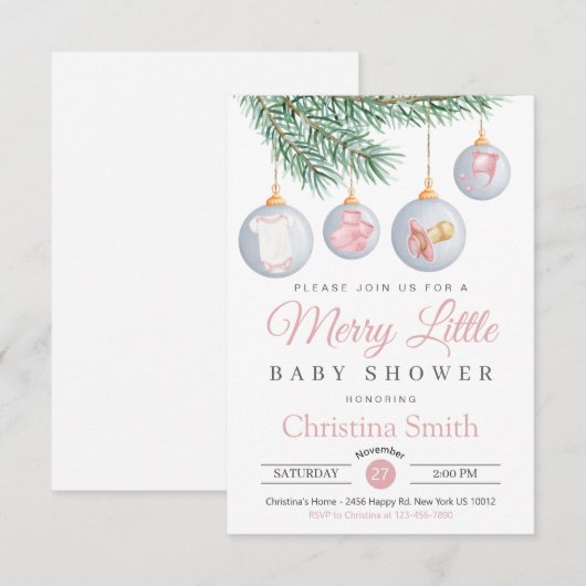 Merry Little Christmas Winter Baby Meisje Douche Kaart (Voorkant / Achterkant)