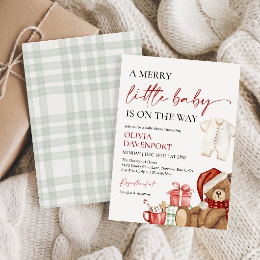 Merry Little Christmas Winter Bear Baby Shower Kaart