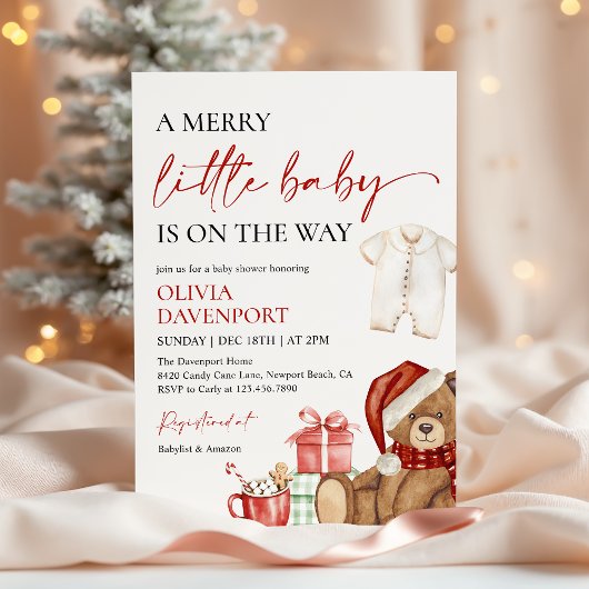 Merry Little Christmas Winter Bear Baby Shower Kaart