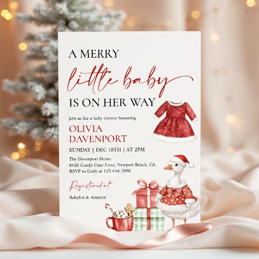 Merry Little Christmas Winter Girl Baby Shower  Kaart