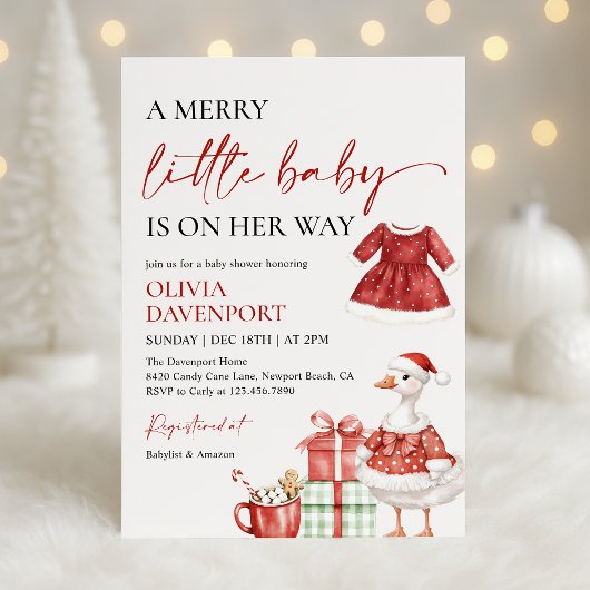 Merry Little Christmas Winter Girl Baby Shower  Kaart