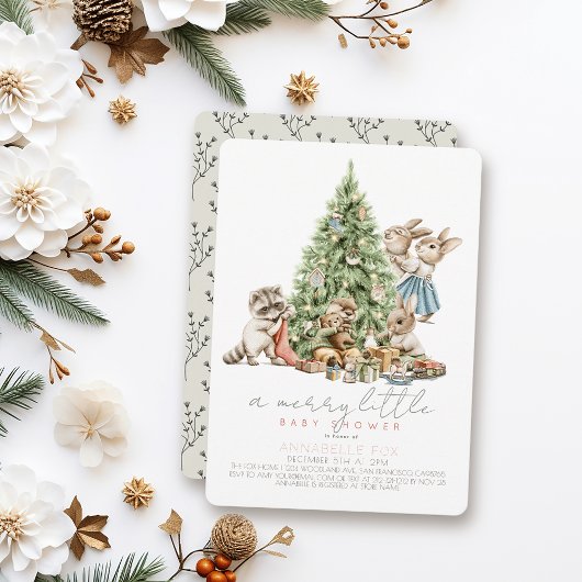 Merry Little Christmas Woodland Animal Baby Shower Kaart