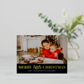 Merry Little Christmas Zwart Goud Moderne foto Folie Feestdagen Briefkaart (Staand Voorkant)
