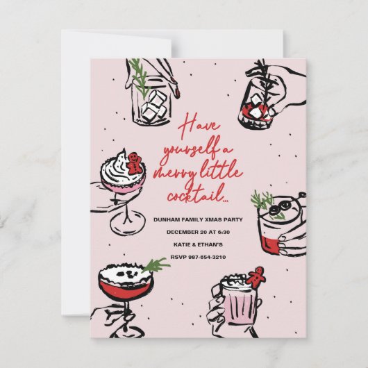 Merry Little Cocktail L Red & Blush Pink Vakantie Kaart (Voorkant)